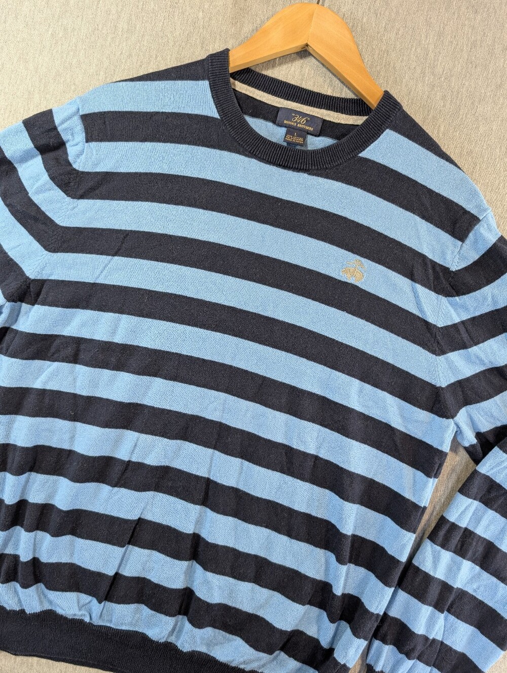 Brooks Brothers "346" Striped Sweater Men's Large Blue Cotton Cashmere Blend